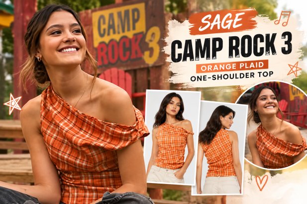 Sage Camp Rock 3 Orange Plaid One-Shoulder Top